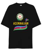 Azerbaycan,Azerbaijan,Azerbaycan Bayrağı,Azerbaycan logosu. Siyah Oversize Unisex Tişört - Thumbnail