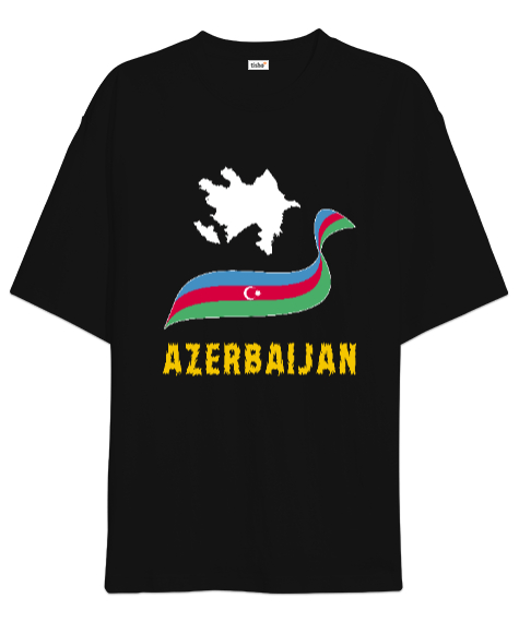 Tisho - Azerbaycan,Azerbaijan,Azerbaycan Bayrağı,Azerbaycan logosu. Siyah Oversize Unisex Tişört