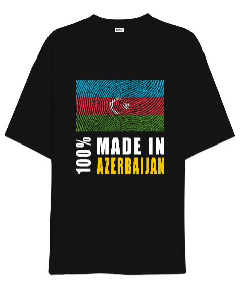 Tisho - Azerbaycan,Azerbaijan,Azerbaycan Bayrağı,Azerbaycan logosu. Siyah Oversize Unisex Tişört