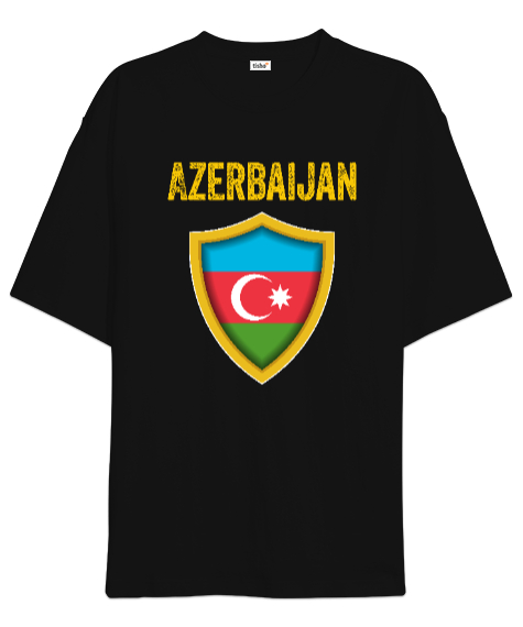 Tisho - Azerbaycan,Azerbaijan,Azerbaycan Bayrağı,Azerbaycan logosu. Siyah Oversize Unisex Tişört
