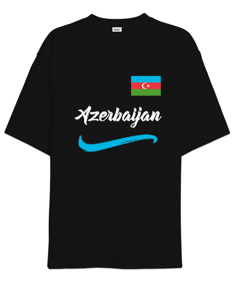 Tisho - Azerbaycan,Azerbaijan,Azerbaycan Bayrağı,Azerbaycan logosu. Siyah Oversize Unisex Tişört