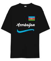 Azerbaycan,Azerbaijan,Azerbaycan Bayrağı,Azerbaycan logosu. Siyah Oversize Unisex Tişört - Thumbnail