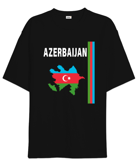 Tisho - Azerbaycan,Azerbaijan,Azerbaycan Bayrağı,Azerbaycan logosu. Siyah Oversize Unisex Tişört