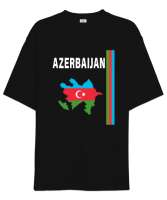 Azerbaycan,Azerbaijan,Azerbaycan Bayrağı,Azerbaycan logosu. Siyah Oversize Unisex Tişört - Thumbnail