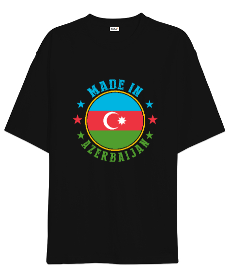 Tisho - Azerbaycan,Azerbaijan,Azerbaycan Bayrağı,Azerbaycan logosu. Siyah Oversize Unisex Tişört