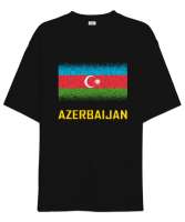 Azerbaycan,Azerbaijan,Azerbaycan Bayrağı,Azerbaycan logosu. Siyah Oversize Unisex Tişört - Thumbnail