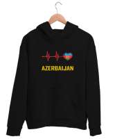 Azerbaycan,Azerbaijan,Azerbaycan Bayrağı,Azerbaycan logosu. Siyah Unisex Kapşonlu Sweatshirt - Thumbnail