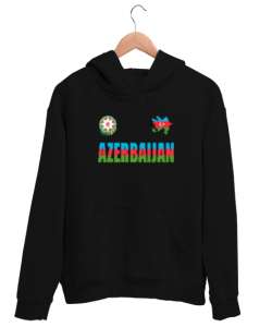 Azerbaycan,Azerbaijan,Azerbaycan Bayrağı,Azerbaycan logosu. Siyah Unisex Kapşonlu Sweatshirt