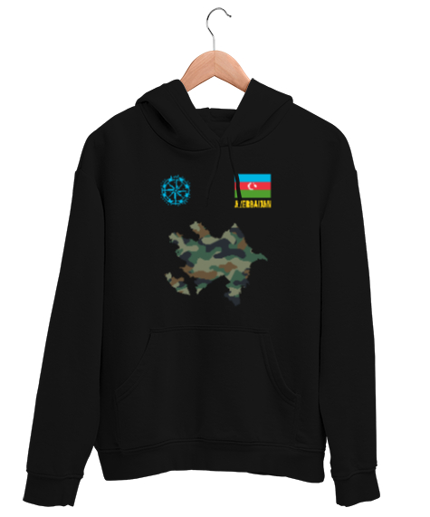 Tisho - Azerbaycan,Azerbaijan,Azerbaycan Bayrağı,Azerbaycan logosu. Siyah Unisex Kapşonlu Sweatshirt