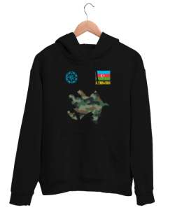 Azerbaycan,Azerbaijan,Azerbaycan Bayrağı,Azerbaycan logosu. Siyah Unisex Kapşonlu Sweatshirt