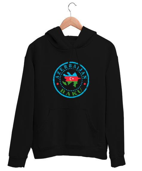 Tisho - Azerbaycan,Azerbaijan,Azerbaycan Bayrağı,Azerbaycan logosu. Siyah Unisex Kapşonlu Sweatshirt