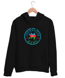 Azerbaycan,Azerbaijan,Azerbaycan Bayrağı,Azerbaycan logosu. Siyah Unisex Kapşonlu Sweatshirt