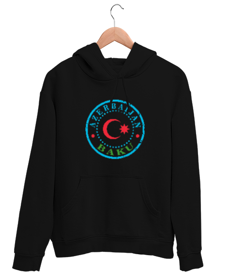 Tisho - Azerbaycan,Azerbaijan,Azerbaycan Bayrağı,Azerbaycan logosu. Siyah Unisex Kapşonlu Sweatshirt