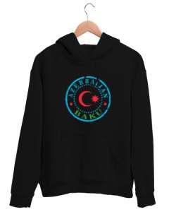 Azerbaycan,Azerbaijan,Azerbaycan Bayrağı,Azerbaycan logosu. Siyah Unisex Kapşonlu Sweatshirt