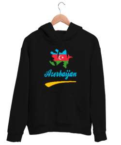 Azerbaycan,Azerbaijan,Azerbaycan Bayrağı,Azerbaycan logosu. Siyah Unisex Kapşonlu Sweatshirt