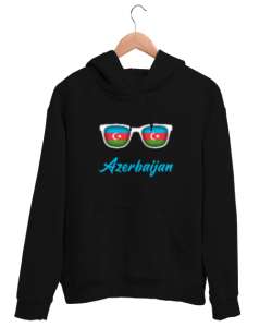 Azerbaycan,Azerbaijan,Azerbaycan Bayrağı,Azerbaycan logosu. Siyah Unisex Kapşonlu Sweatshirt