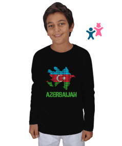 Azerbaycan,Azerbaycan ve Türkiye,Azerbaycan Bayrağı,Türkiye Bayrağı. Çocuk Unisex Uzunkollu