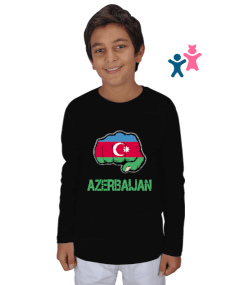 Azerbaycan,Azerbaycan ve Türkiye,Azerbaycan Bayrağı,Türkiye Bayrağı. Çocuk Unisex Uzunkollu