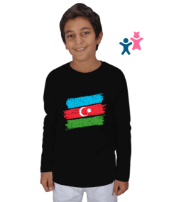 Azerbaycan,Azerbaycan ve Türkiye,Azerbaycan Bayrağı,Türkiye Bayrağı. Çocuk Unisex Uzunkollu