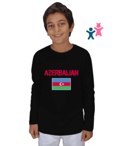 Azerbaycan,Azerbaycan ve Türkiye,Azerbaycan Bayrağı,Türkiye Bayrağı. Çocuk Unisex Uzunkollu