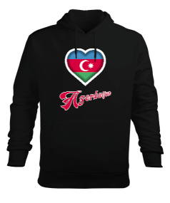 Azerbaycan,Azerbaycan ve Türkiye,Azerbaycan Bayrağı,Türkiye Bayrağı. Erkek Kapüşonlu Hoodie Sweatshirt