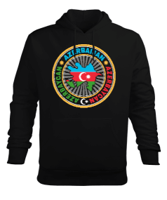 Azerbaycan,Azerbaycan ve Türkiye,Azerbaycan Bayrağı,Türkiye Bayrağı. Erkek Kapüşonlu Hoodie Sweatshirt