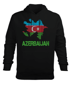 Azerbaycan,Azerbaycan ve Türkiye,Azerbaycan Bayrağı,Türkiye Bayrağı. Erkek Kapüşonlu Hoodie Sweatshirt