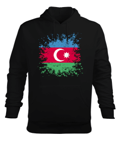 Azerbaycan,Azerbaycan ve Türkiye,Azerbaycan Bayrağı,Türkiye Bayrağı. Erkek Kapüşonlu Hoodie Sweatshirt