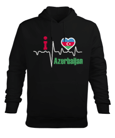 Azerbaycan,Azerbaycan ve Türkiye,Azerbaycan Bayrağı,Türkiye Bayrağı. Erkek Kapüşonlu Hoodie Sweatshirt