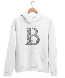  B HARF TASARIM Beyaz Unisex Kapşonlu Sweatshirt