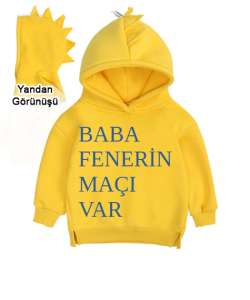 BABA...... MAÇI VAR Sarı Çocuk Dinozor Kapşonlu Hoodie