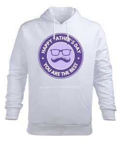 Babalar gününe özel baba hediyesi bıyık ve gözlük Beyaz Erkek Kapüşonlu Hoodie Sweatshirt