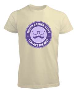 Babalar gününe özel baba hediyesi bıyık ve gözlük Krem Erkek Tişört