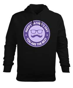 Babalar gününe özel baba hediyesi bıyık ve gözlük Siyah Erkek Kapüşonlu Hoodie Sweatshirt