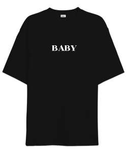 Baby Baskılı Siyah Oversize Unisex Tişört