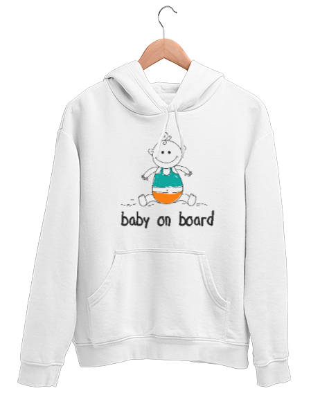 Tisho - Baby On Board - Bebek Ruhlu Beyaz Unisex Kapşonlu Sweatshirt