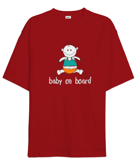 Tisho - Baby On Board - Bebek Ruhlu Kırmızı Oversize Unisex Tişört