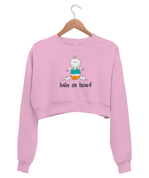 Tisho - Baby On Board - Bebek Ruhlu Pembe Kadın Crop Sweatshirt