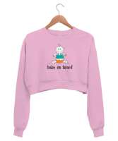 Baby On Board - Bebek Ruhlu Pembe Kadın Crop Sweatshirt - Thumbnail