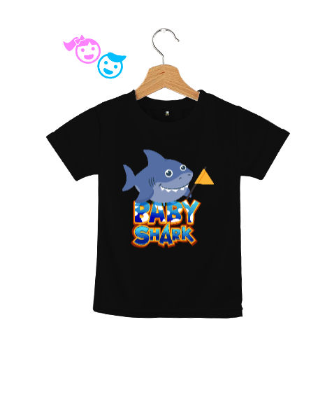 Tisho - Baby Shark - Sevimli Yavru Balık Siyah Çocuk Unisex