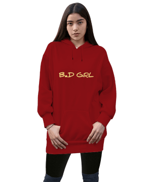 Bad girl Kadın Uzun Hoodie Kapüşonlu Sweatshirt