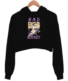 Bad Rocket Tasarım Baskılı Kadın Crop Hoodie Kapüşonlu Sweatshirt