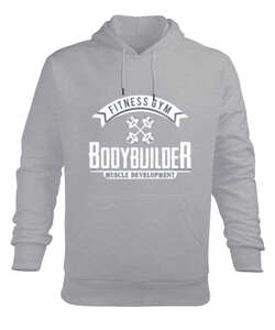 Badybuilder Gri Erkek Kapüşonlu Hoodie Sweatshirt