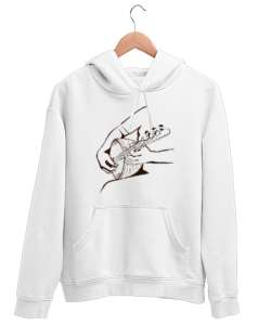 Bağlama Çalma- Saz - Enstrüman Beyaz Unisex Kapşonlu Sweatshirt