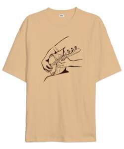 Bağlama Çalma- Saz - Enstrüman Camel Oversize Unisex Tişört