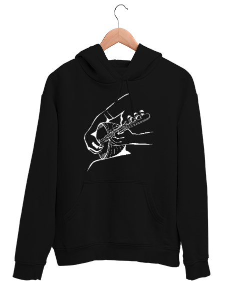 Tisho - Bağlama Çalma- Saz - Enstrüman Siyah Unisex Kapşonlu Sweatshirt