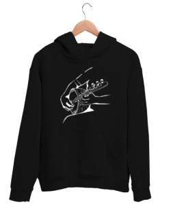 Bağlama Çalma- Saz - Enstrüman Siyah Unisex Kapşonlu Sweatshirt