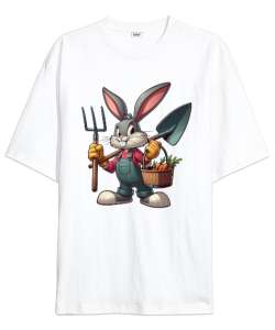 BAHÇIVAN BUNNY Beyaz Oversize Unisex Tişört