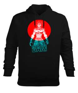 Baki Anime Tasarım Baskılı Siyah Erkek Kapüşonlu Hoodie Sweatshirt