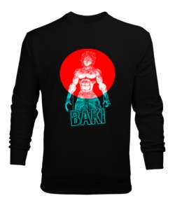 Baki Anime Tasarım Baskılı Siyah Erkek Sweatshirt